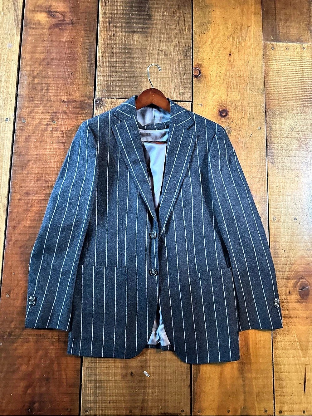 Suitsupply Havana Patch Fit Slim Striped Wool Sport Coat in Blue Size 38